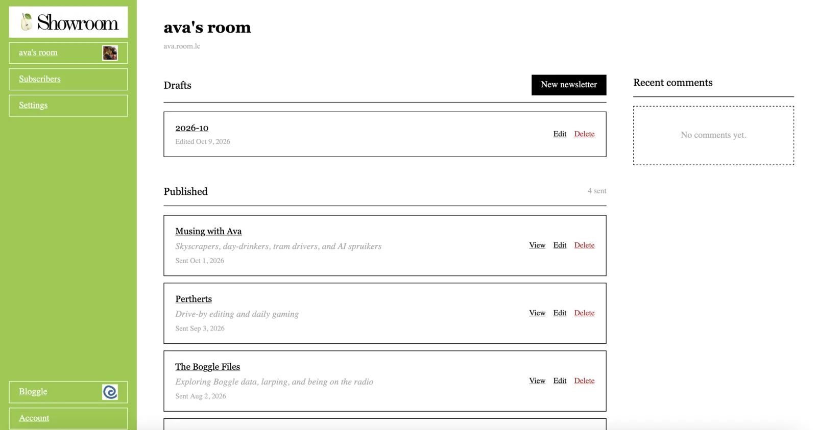 Showroom app dashboard